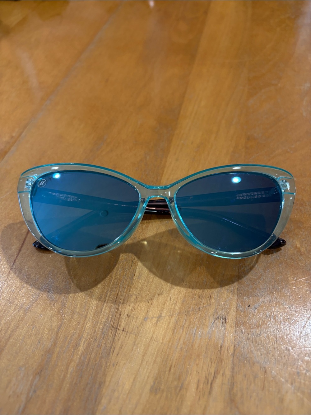 Blenders Sea Glass Transparent Teal Cat-Eye Sunglasses with Blue Lenses